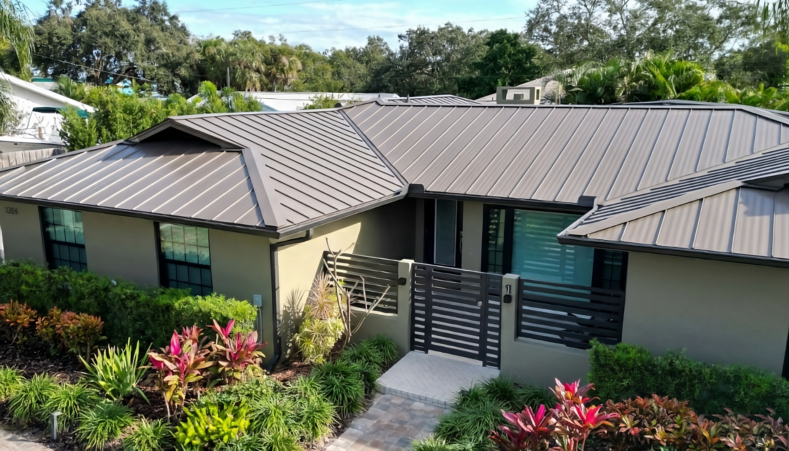 Modern metal roofing installation on residential home