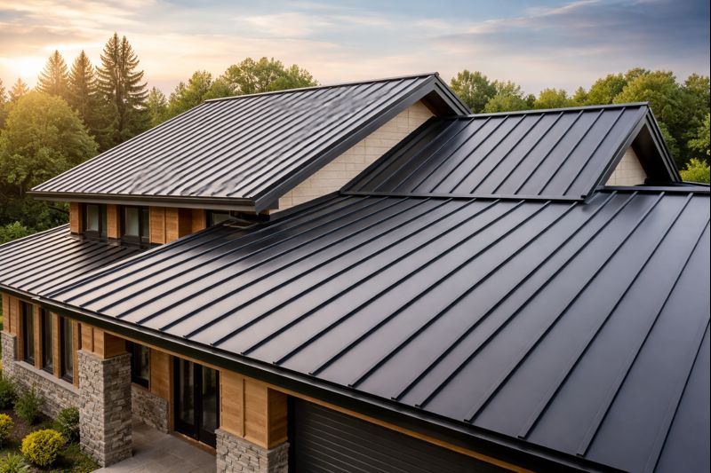 Modern metal roofing installation on residential home