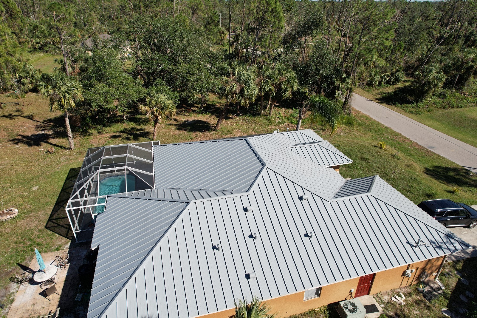Modern metal roofing installation on residential home
